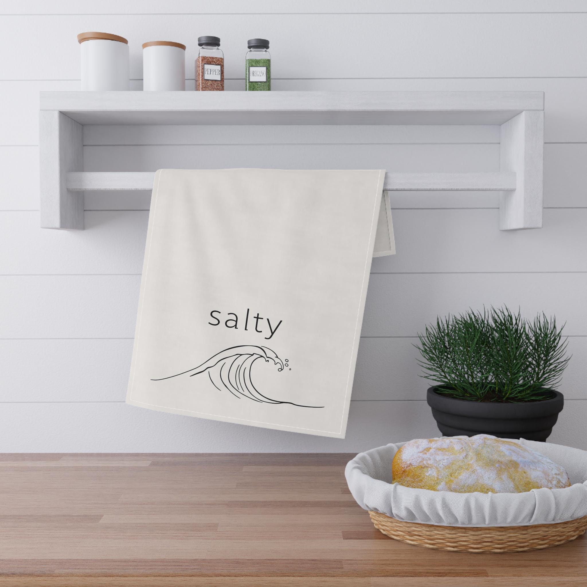 Salty, Beach & Ocean Lover Tea Towels, Sassy Kitchen Towel, Cotton Poly Dish Cloth, Coastal Home Decor, Funny Hostess Gift
