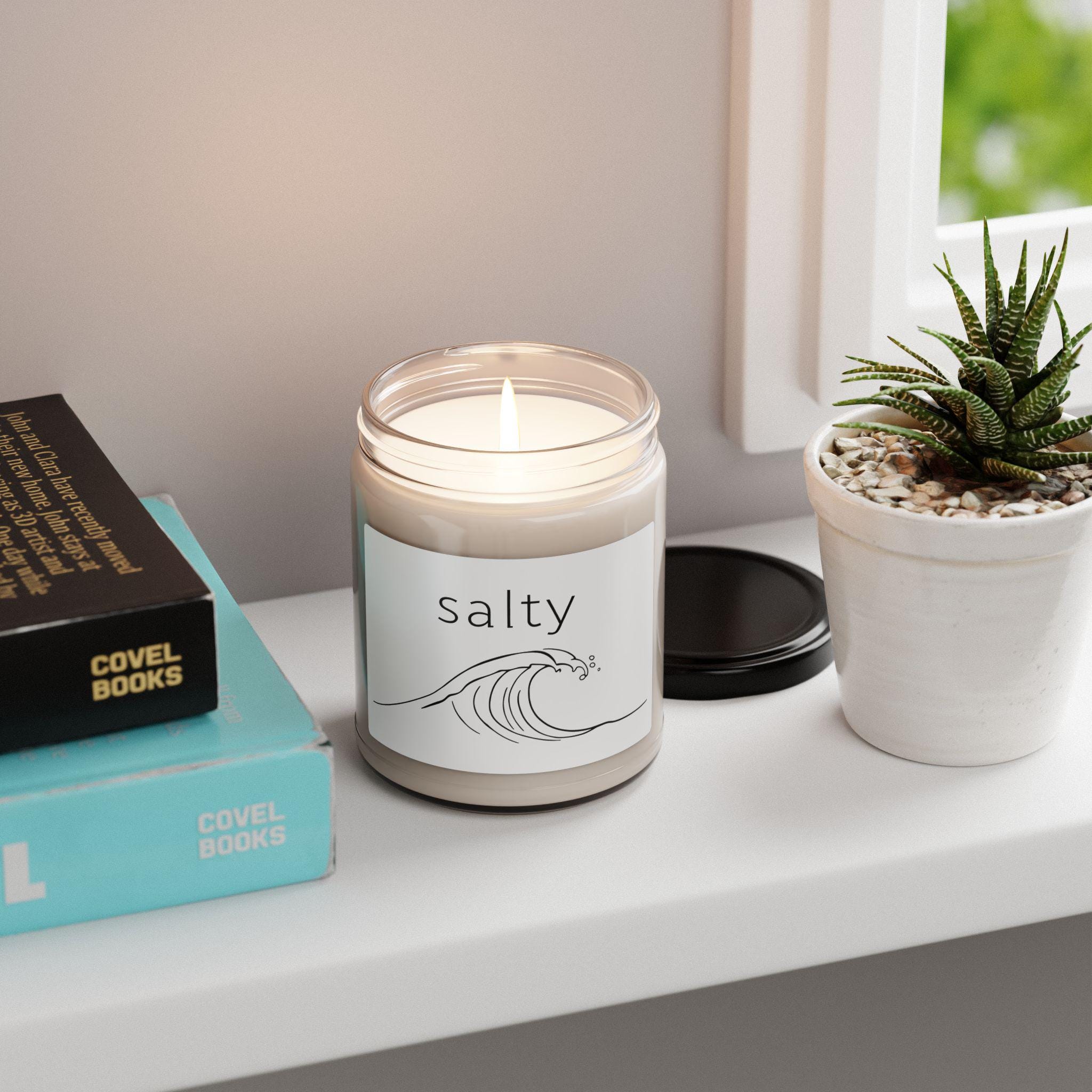 Soy Candle, 'Salty', Coastal Chic Sea Salt & Orchid Scented 9oz - Home Fragrance, Relaxing Spa Candle, Housewarming Gift, Aromatherapy