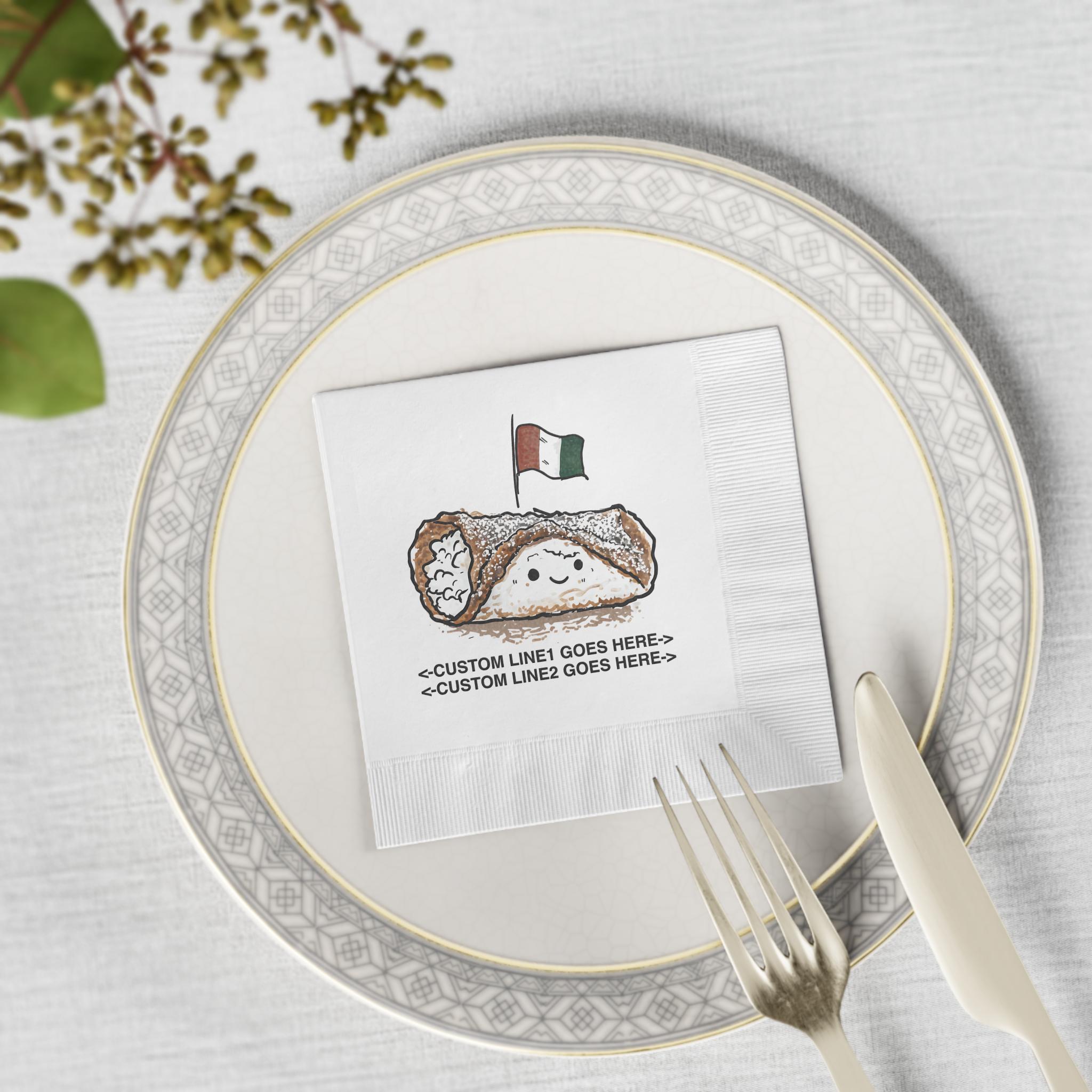 CUSTOM Cute Cannoli Design Napkins, Kitchen Decor, Cocktails or Tea Time, Hostess gift