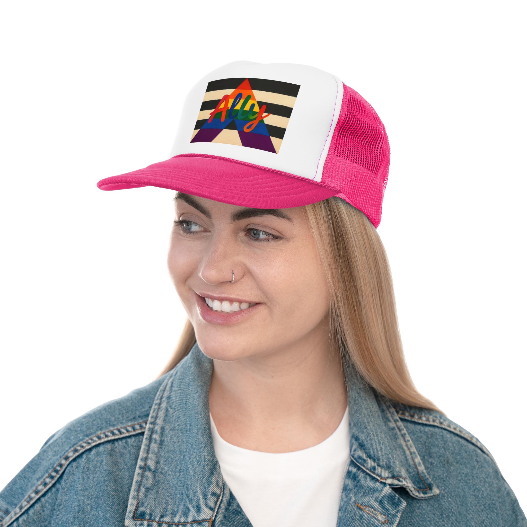 Ally Pride Trucker Cap, LGBTQ+ Pride Hat, Support Love, Straight Ally Flag, Rainbow Pride Month Gift, Painted Brush Style Cap - View 2