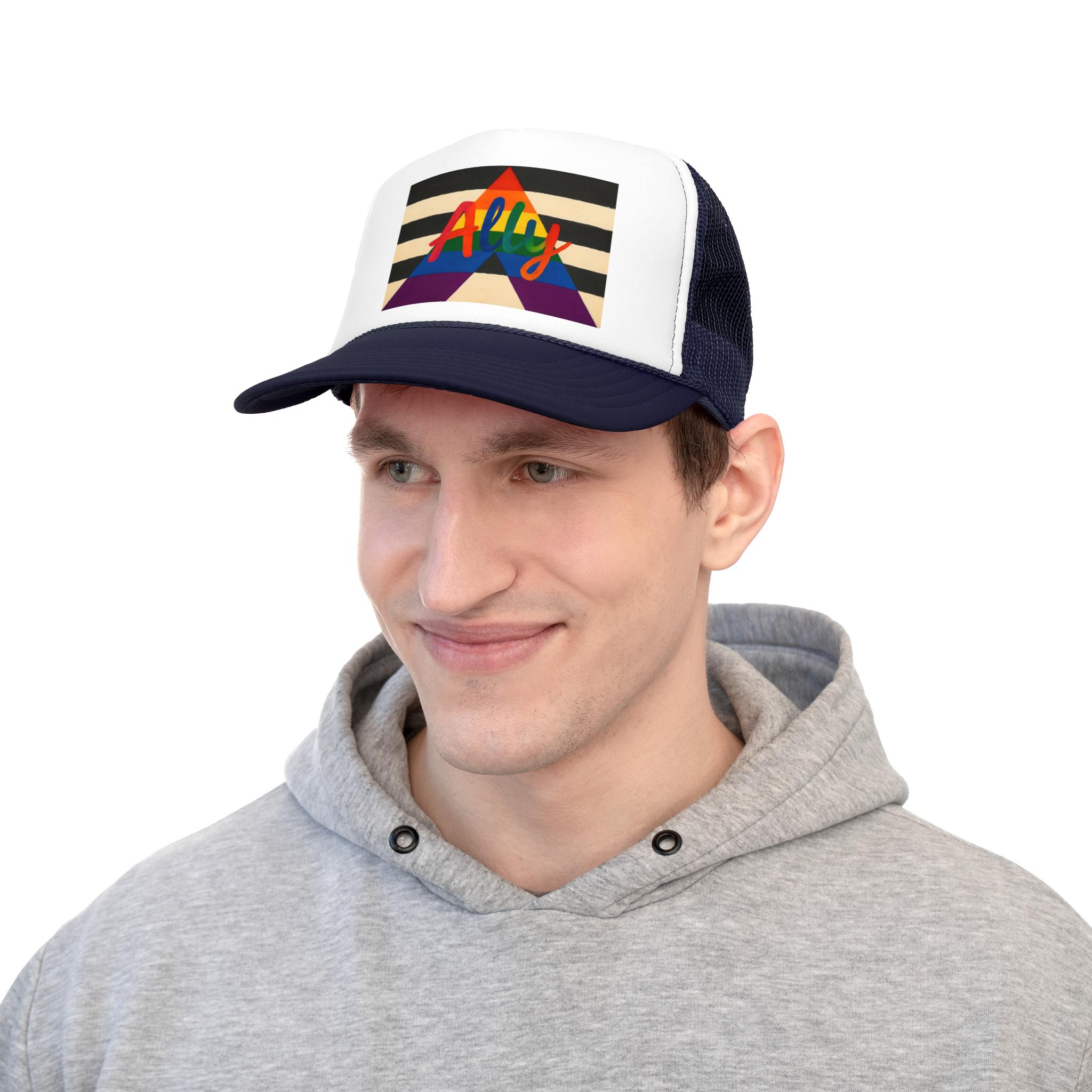Ally Pride Trucker Cap, LGBTQ+ Pride Hat, Support Love, Straight Ally Flag, Rainbow Pride Month Gift, Painted Brush Style Cap - View 3