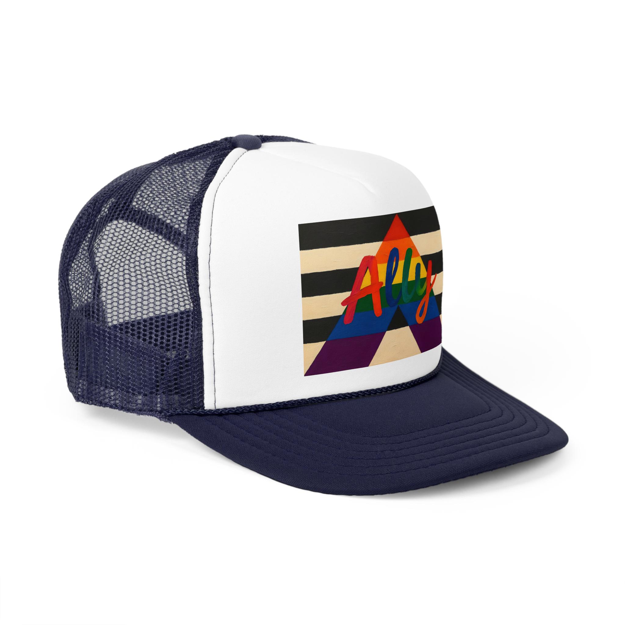 Ally Pride Trucker Cap, LGBTQ+ Pride Hat, Support Love, Straight Ally Flag, Rainbow Pride Month Gift, Painted Brush Style Cap - View 4