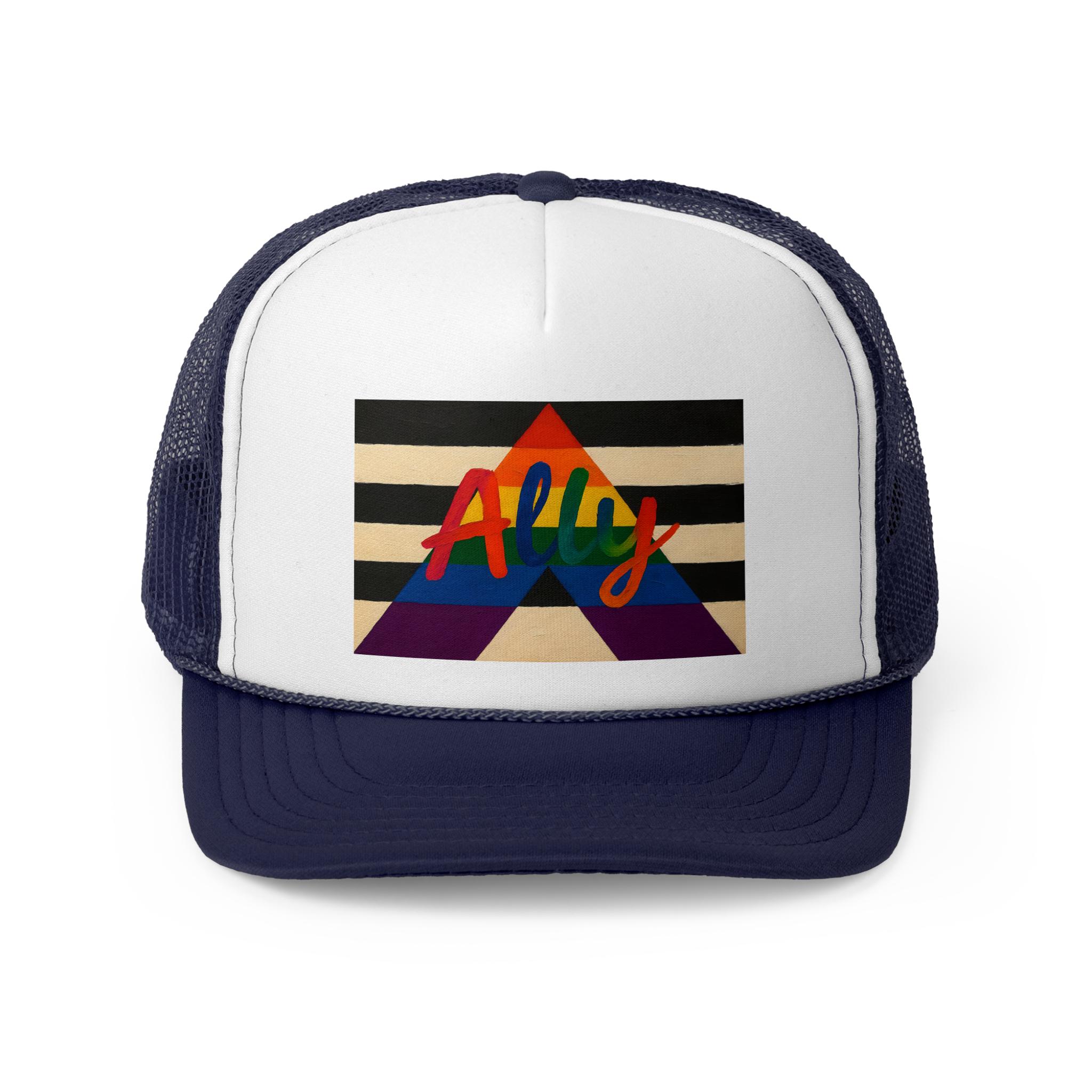 Ally Pride Trucker Cap, LGBTQ+ Pride Hat, Support Love, Straight Ally Flag, Rainbow Pride Month Gift, Painted Brush Style Cap - View 5