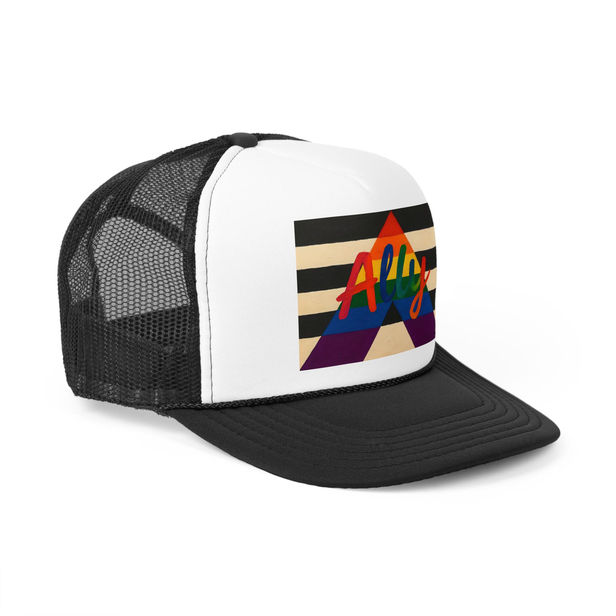 Ally Pride Trucker Cap, LGBTQ+ Pride Hat, Support Love, Straight Ally Flag, Rainbow Pride Month Gift, Painted Brush Style Cap - View 9