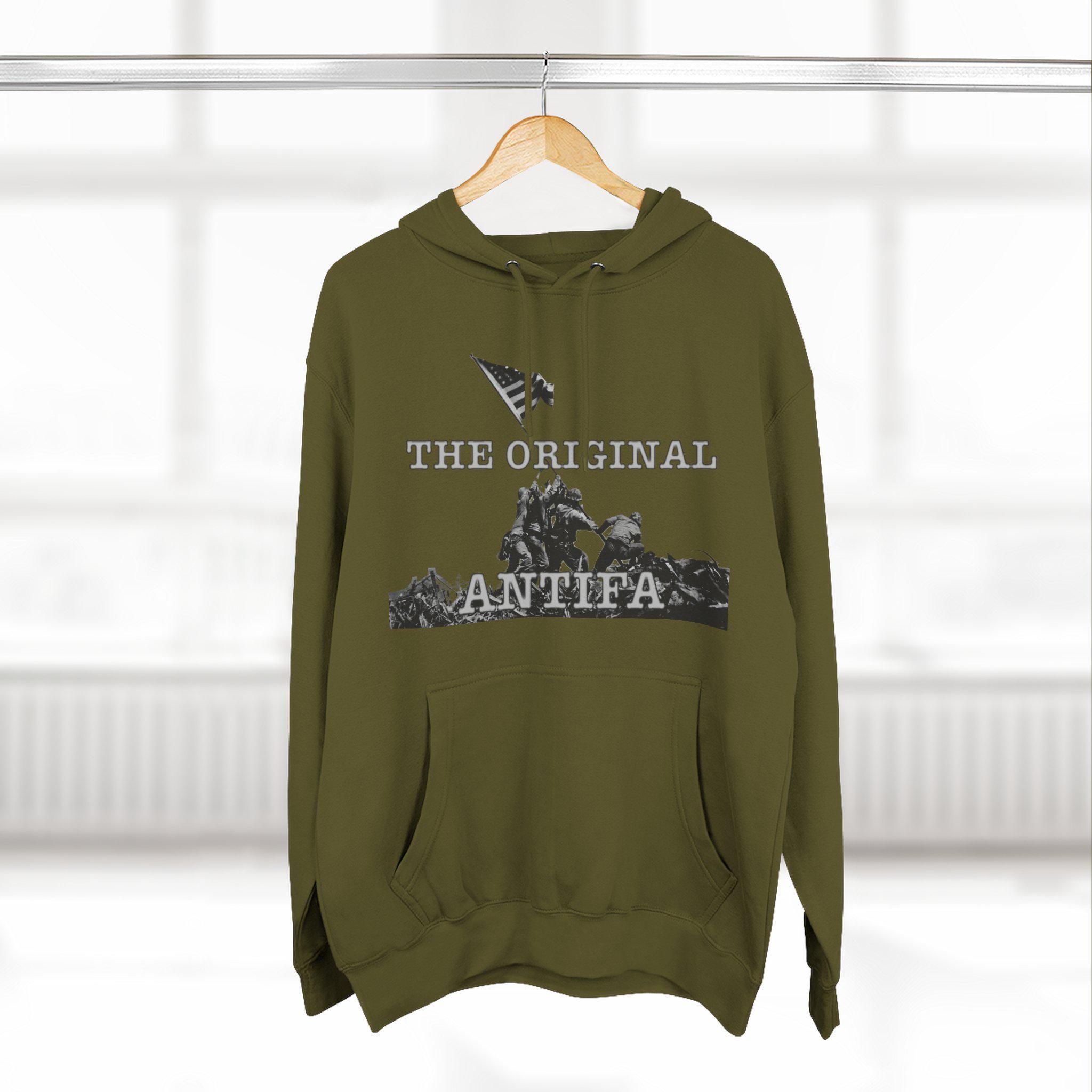 Three-Panel Fleece Hoodie - WWII Iwo Jima Flag Raising - &quot;The Original Antifa&quot; | Patriotic Military History | Veterans Gift Unisex - View 3