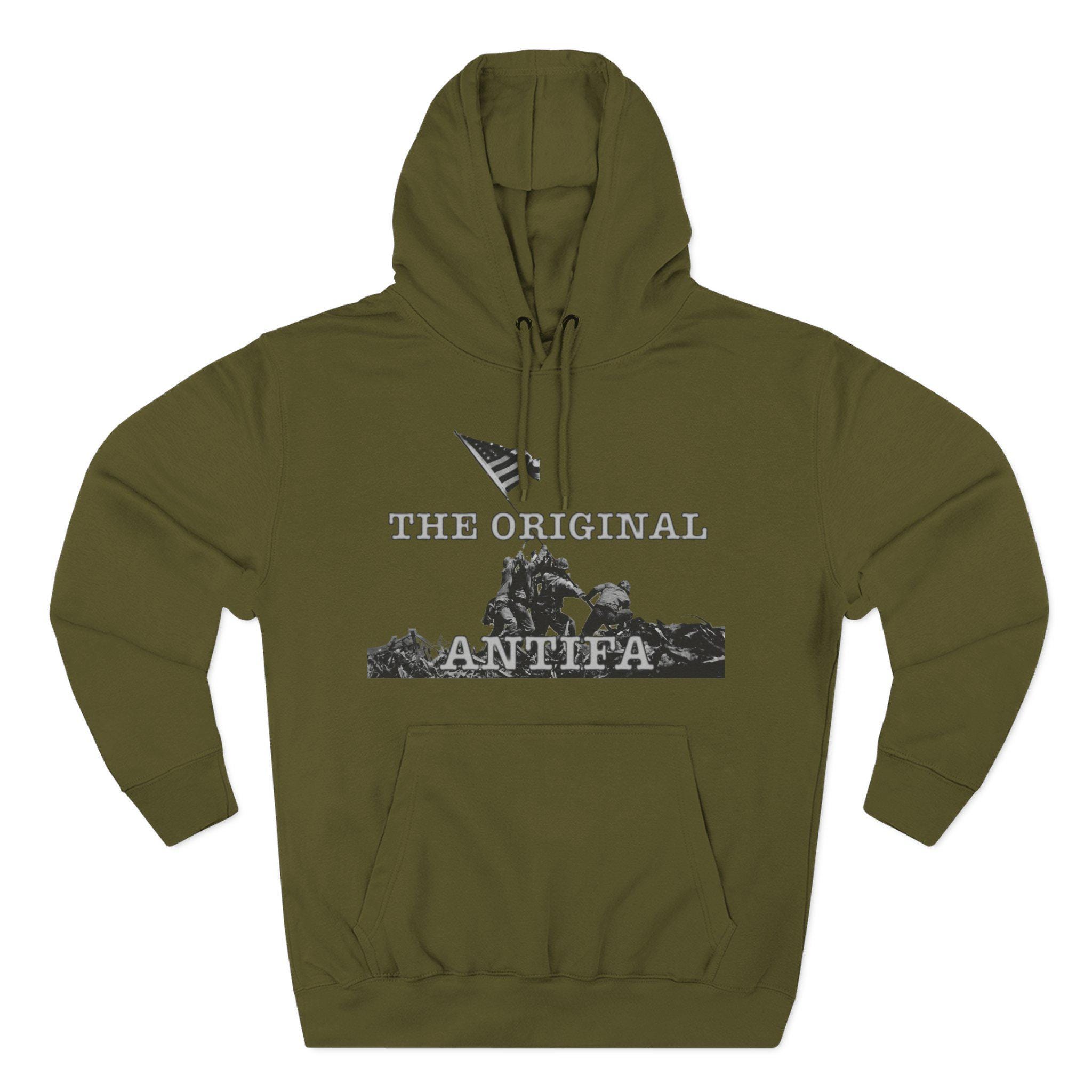 Three-Panel Fleece Hoodie - WWII Iwo Jima Flag Raising - &quot;The Original Antifa&quot; | Patriotic Military History | Veterans Gift Unisex - View 6