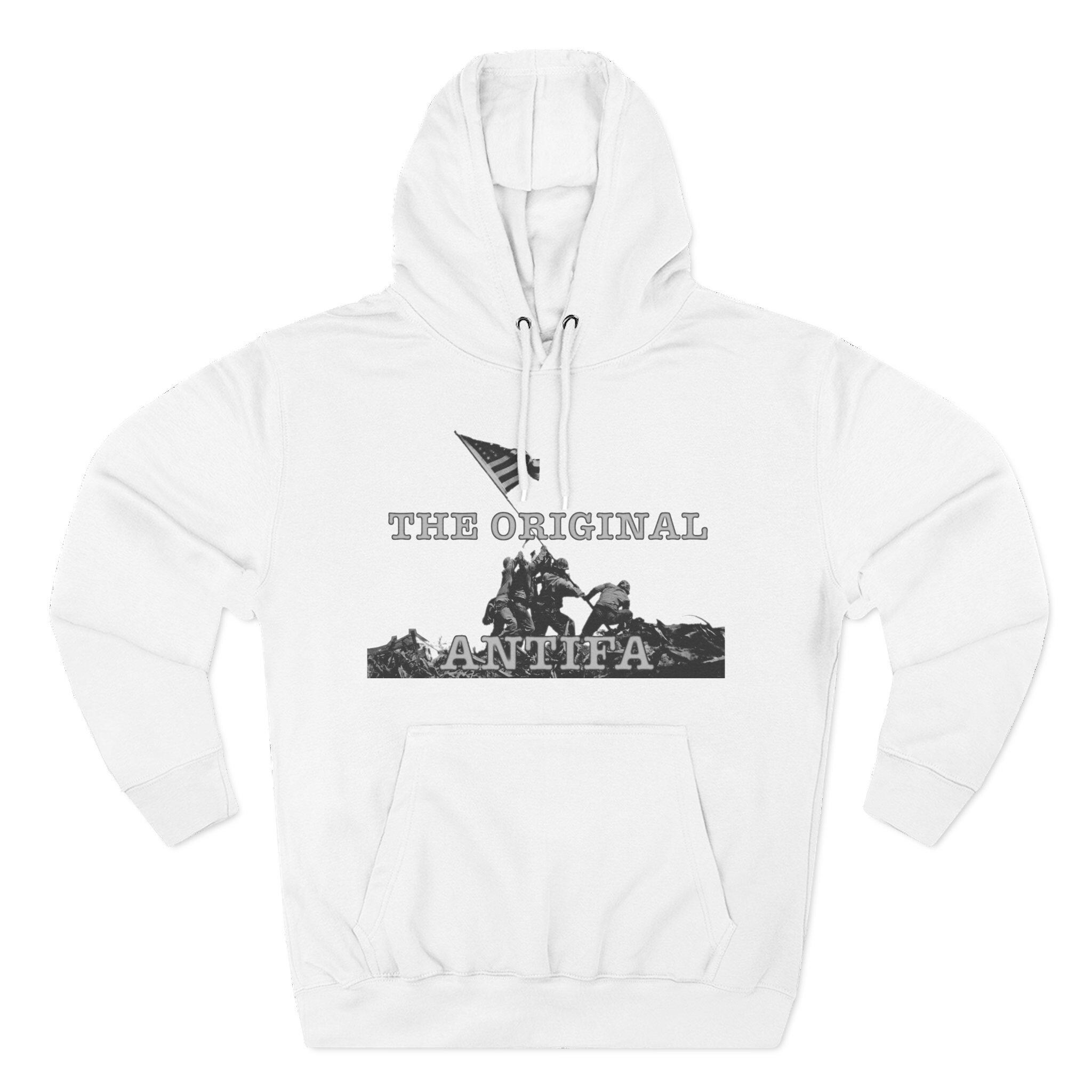 Three-Panel Fleece Hoodie - WWII Iwo Jima Flag Raising - "The Original Antifa" | Patriotic Military History | Veterans Gift Unisex