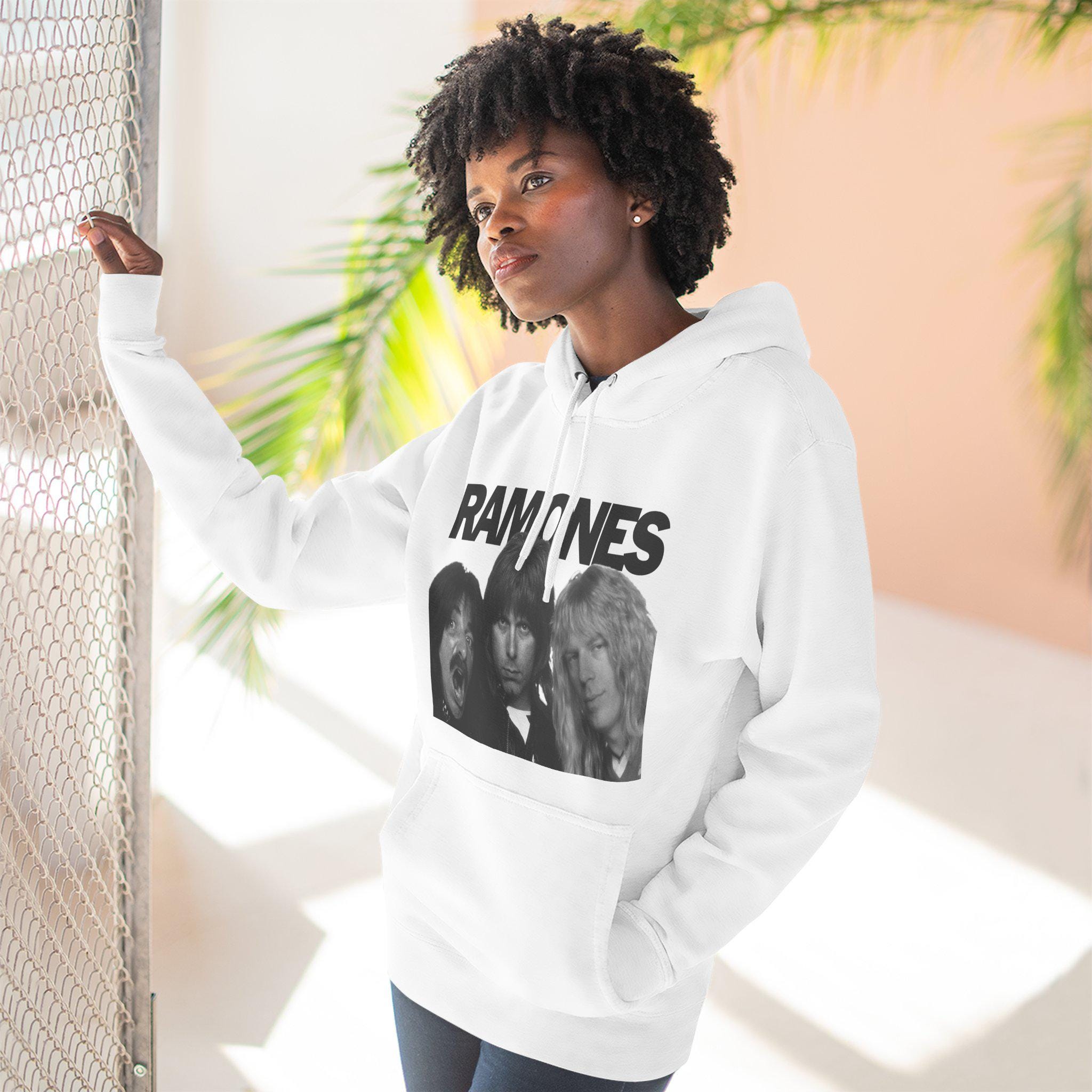 Three-Panel Fleece Hoodie - Funny Parody Picture Sweatshirt, Spinal Tap vs Ramones, Music Lover Gift, Band Fan Apparel, Rock Band Jumper, - View 2