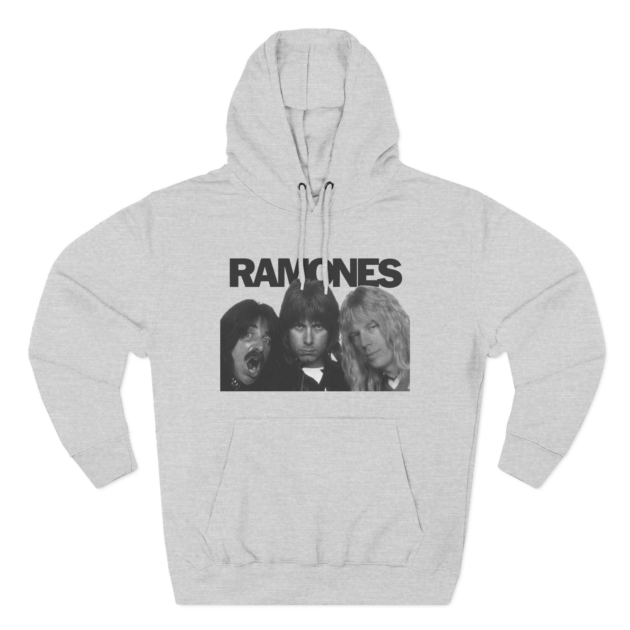Three-Panel Fleece Hoodie - Funny Parody Picture Sweatshirt, Spinal Tap vs Ramones, Music Lover Gift, Band Fan Apparel, Rock Band Jumper,