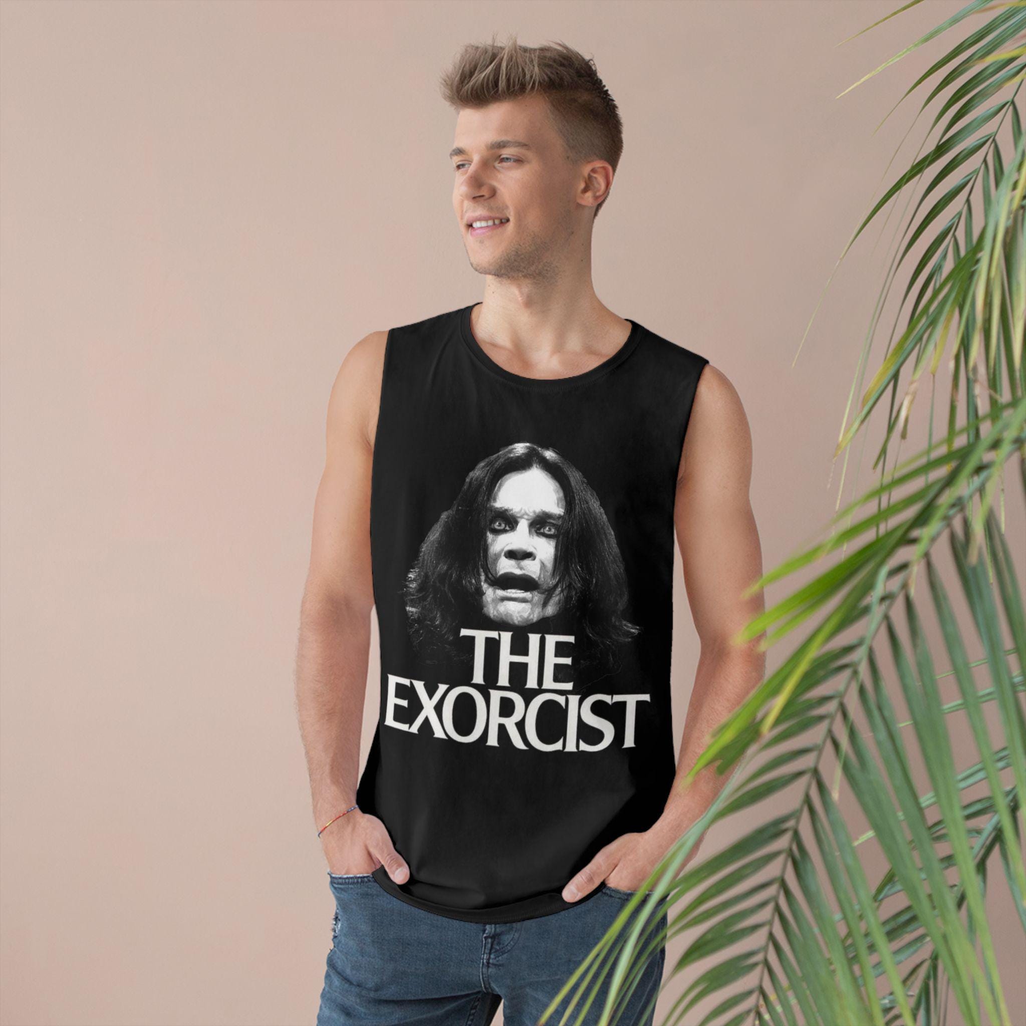 Tank Top, Halloween Exorcist Parody Design with Ozzy Osbourne Face, Unisex Sleeveless Shirt, Costume Party, Scary Movie Fan, Heavy Metal