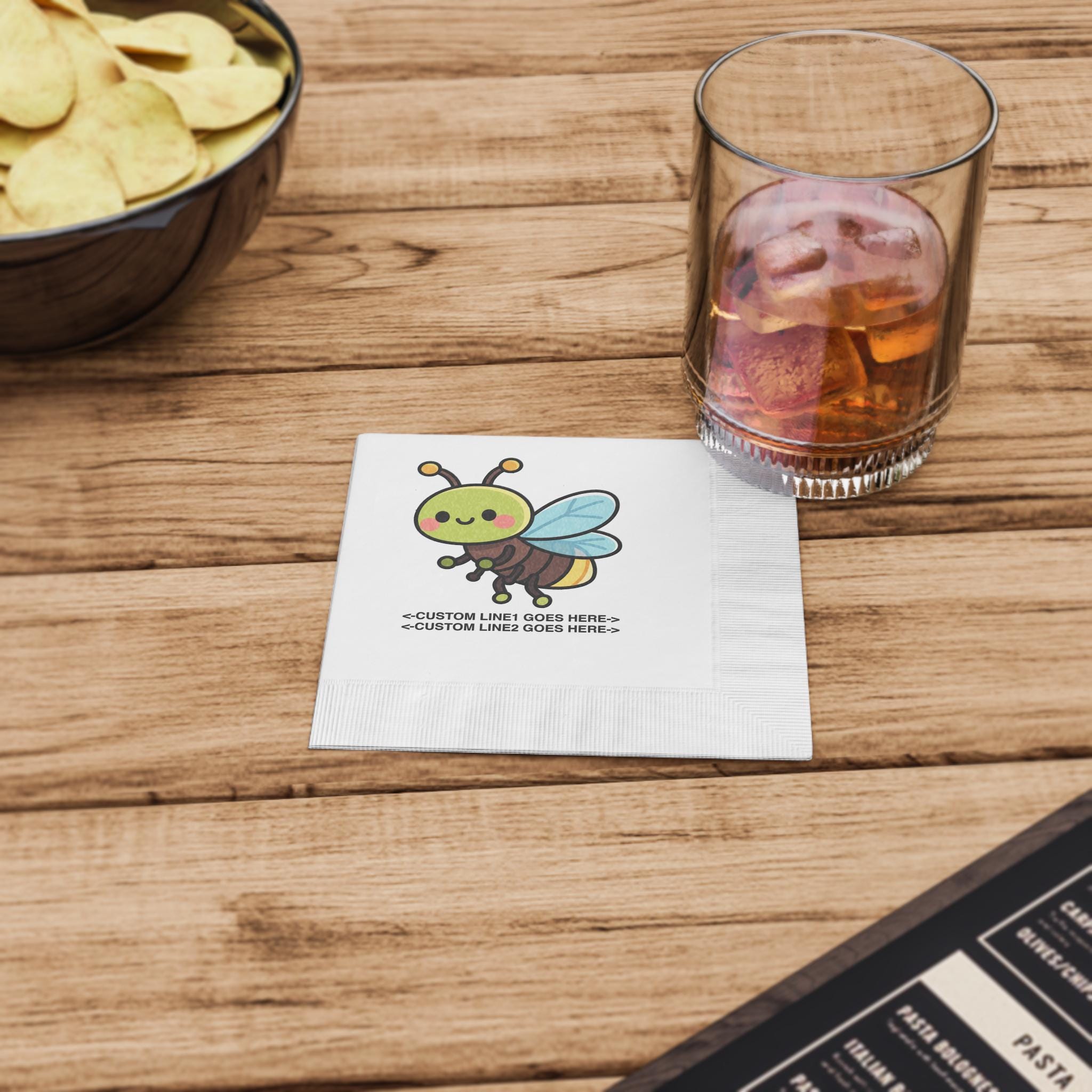 CUSTOM 3ply Napkins, Lightning Bug, Custom Design, Cartoon Firefly - View 4